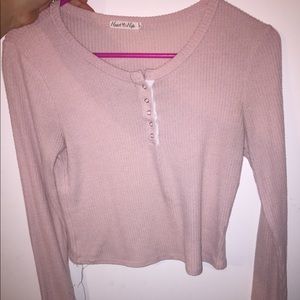 long sleeve baby pink button up cropped top